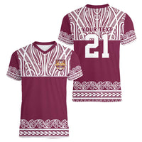 Queensland Maori Nga Hau E Wha Custom Women V-Neck T-Shirt Polynesian Maori Tribal Pattern