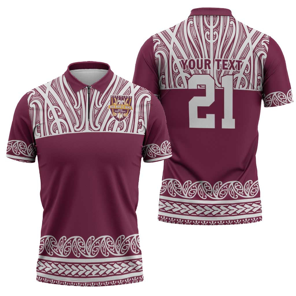 Queensland Maori Nga Hau E Wha Custom Zipper Polo Shirt Polynesian Maori Tribal Pattern LT9 - Polynesian Pride