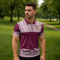 Queensland Maori Nga Hau E Wha Custom Zipper Polo Shirt Polynesian Maori Tribal Pattern LT9 - Polynesian Pride