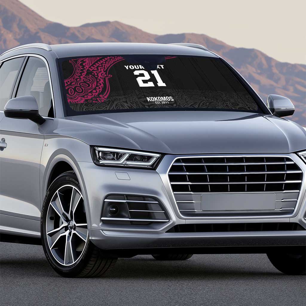 Queensland Papua New Guinea Custom Auto Sun Shade All Black Pacific PNG Tribal Style - Polynesian Pride