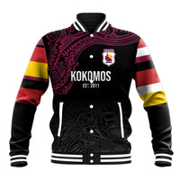 Queensland Papua New Guinea Custom Baseball Jacket All Black Pacific PNG Tribal Style