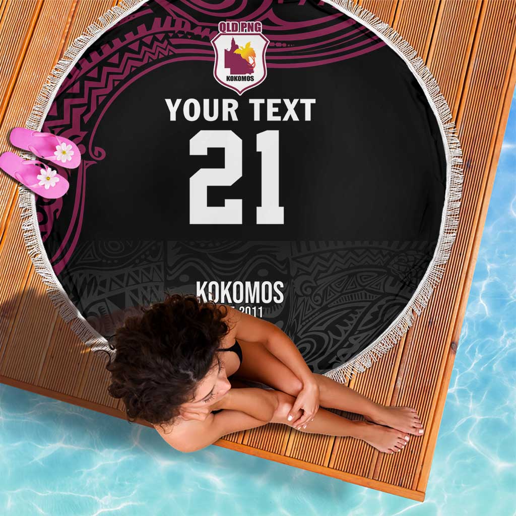 Queensland Papua New Guinea Custom Beach Blanket All Black Pacific PNG Tribal Style