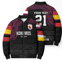 Queensland Papua New Guinea Custom Bomber Puffer Jacket All Black Pacific PNG Tribal Style LT9 - Polynesian Pride