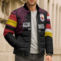 Queensland Papua New Guinea Custom Bomber Puffer Jacket All Black Pacific PNG Tribal Style LT9 - Polynesian Pride