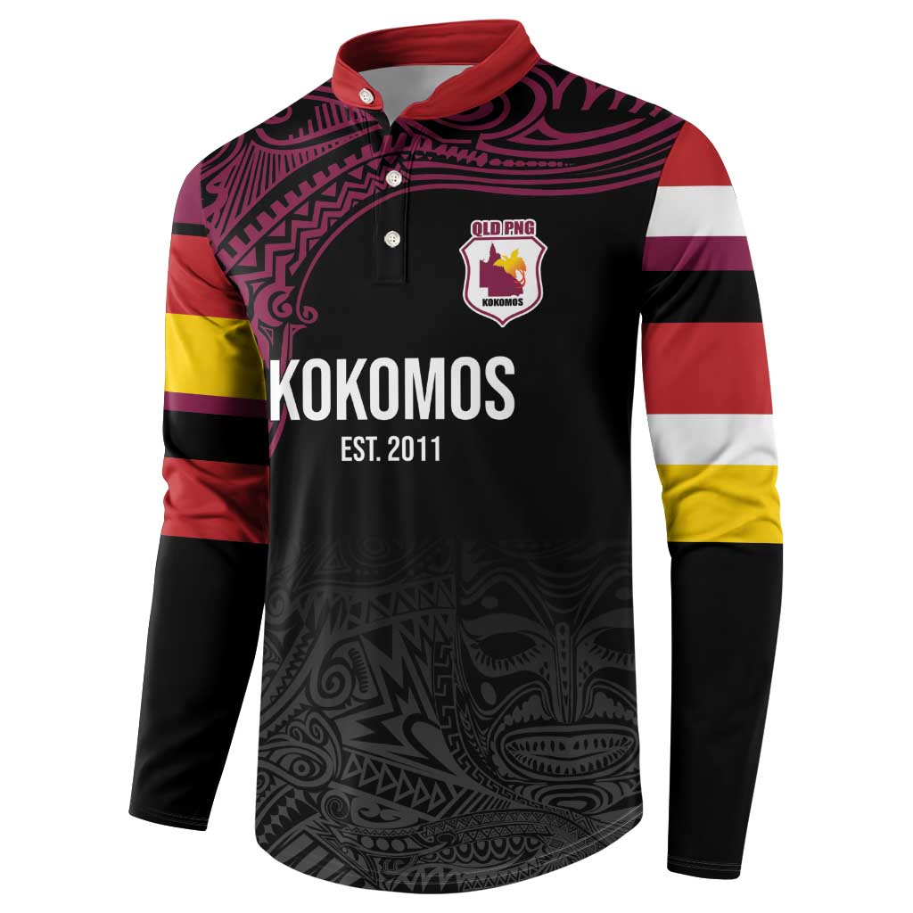 Queensland Papua New Guinea Custom Button Sweatshirt All Black Pacific PNG Tribal Style