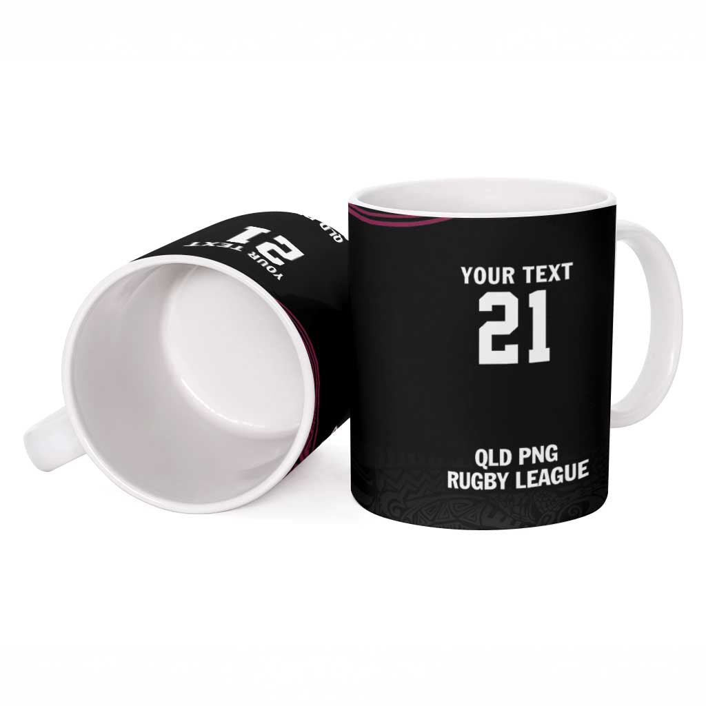 Queensland Papua New Guinea Custom Ceramic Mug All Black Pacific PNG Tribal Style LT9 - Polynesian Pride