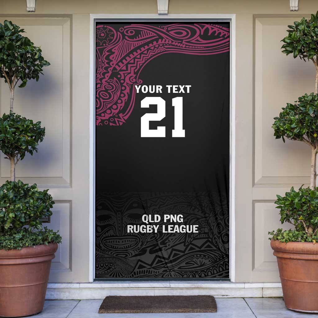 Queensland Papua New Guinea Custom Door Cover All Black Pacific PNG Tribal Style - Polynesian Pride