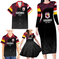 Queensland Papua New Guinea Custom Family Matching Long Sleeve Bodycon Dress and Hawaiian Shirt All Black Pacific PNG Tribal Style