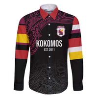 Queensland Papua New Guinea Custom Family Matching Off The Shoulder Long Sleeve Dress and Hawaiian Shirt All Black Pacific PNG Tribal Style