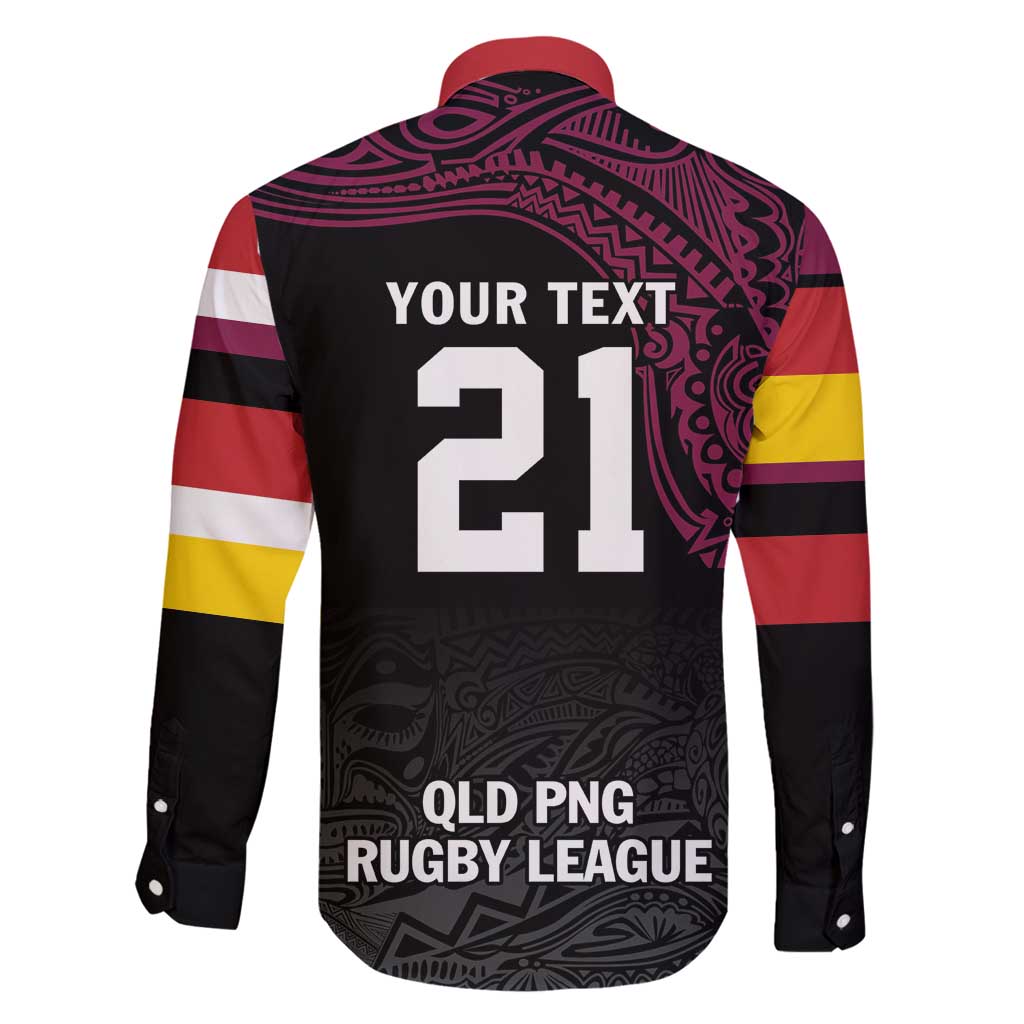 Queensland Papua New Guinea Custom Family Matching Off Shoulder Maxi Dress and Hawaiian Shirt All Black Pacific PNG Tribal Style