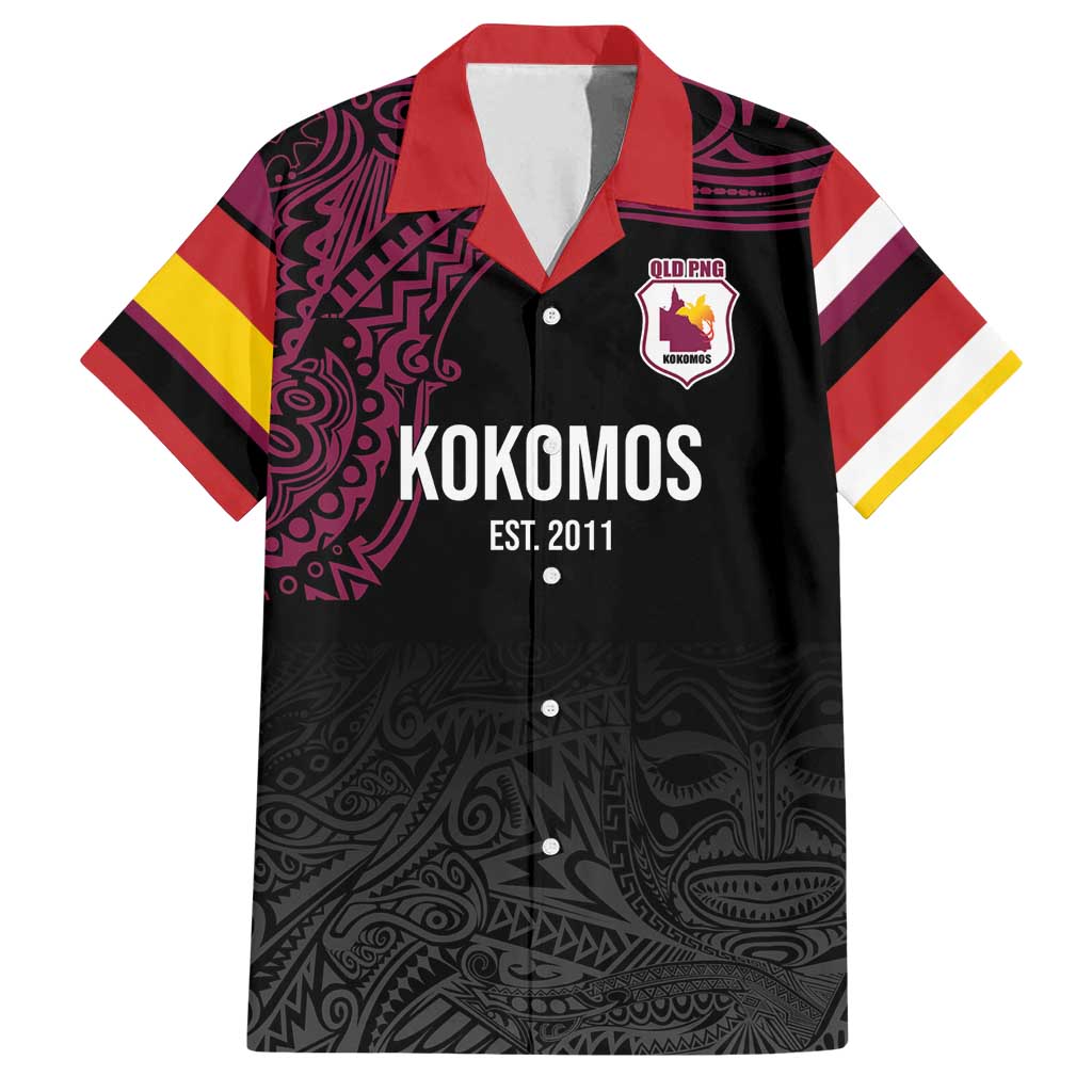 Queensland Papua New Guinea Custom Family Matching Off Shoulder Short Dress and Hawaiian Shirt All Black Pacific PNG Tribal Style