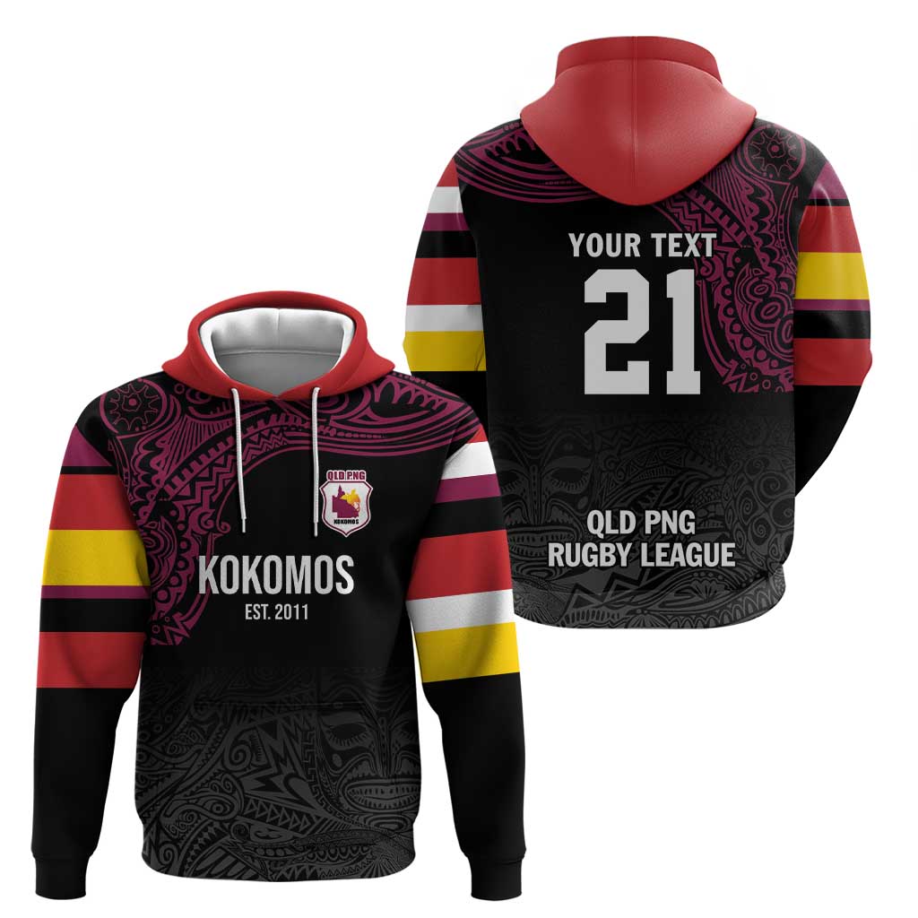 Queensland Papua New Guinea Custom Hoodie All Black Pacific PNG Tribal Style