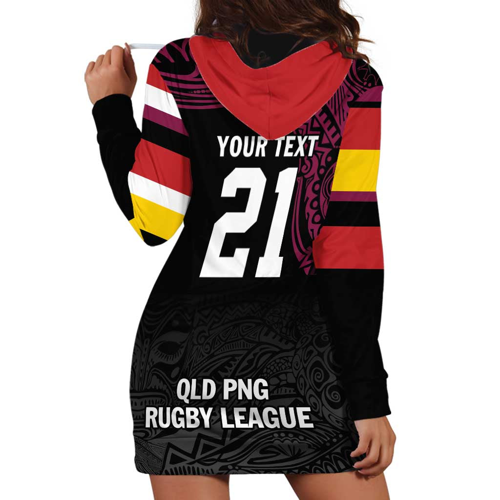 Queensland Papua New Guinea Custom Hoodie Dress All Black Pacific PNG Tribal Style