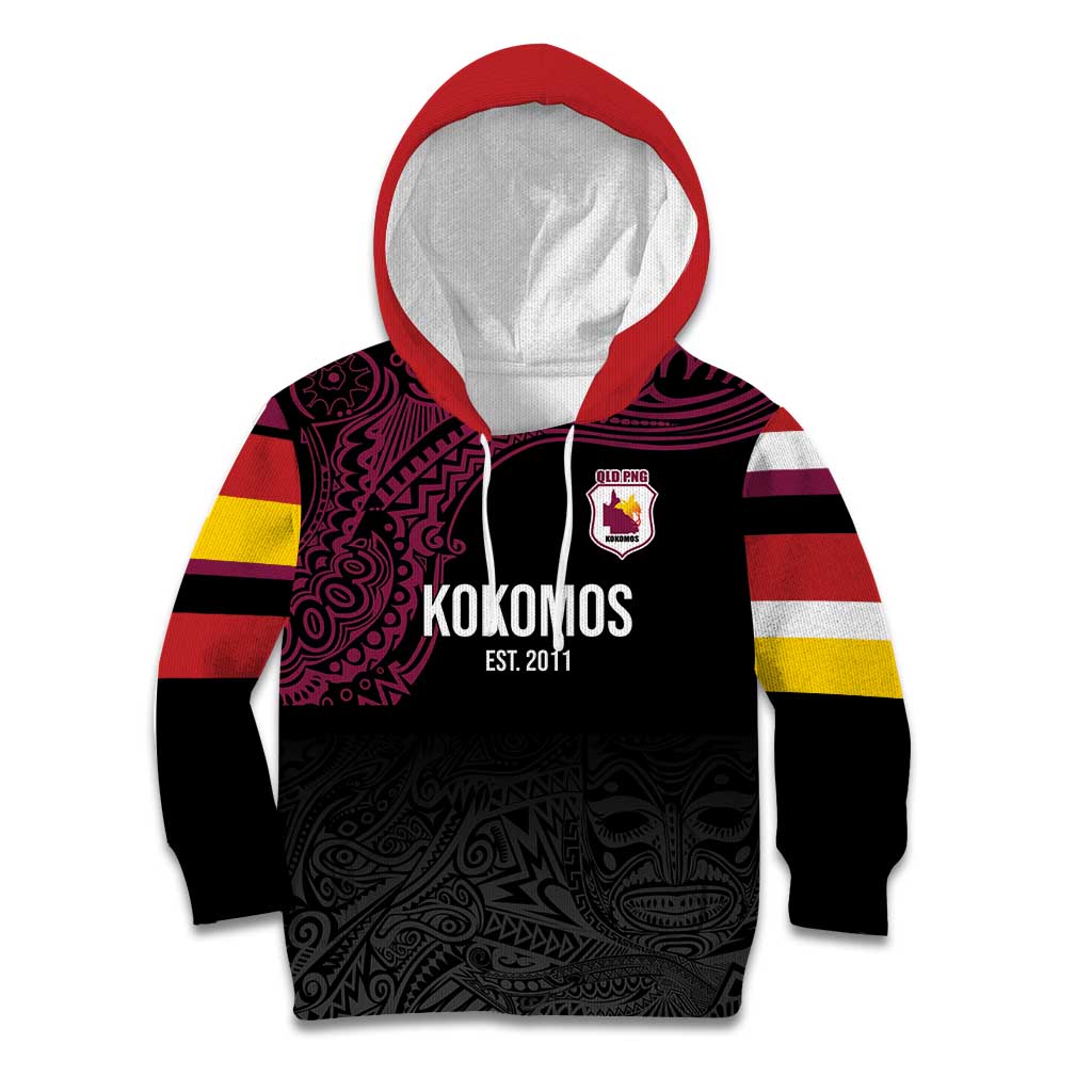 Queensland Papua New Guinea Custom Kid Hoodie All Black Pacific PNG Tribal Style