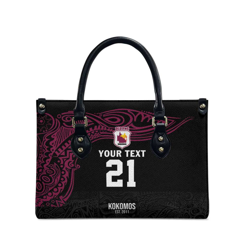 Queensland Papua New Guinea Custom Leather Bag All Black Pacific PNG Tribal Style - Polynesian Pride