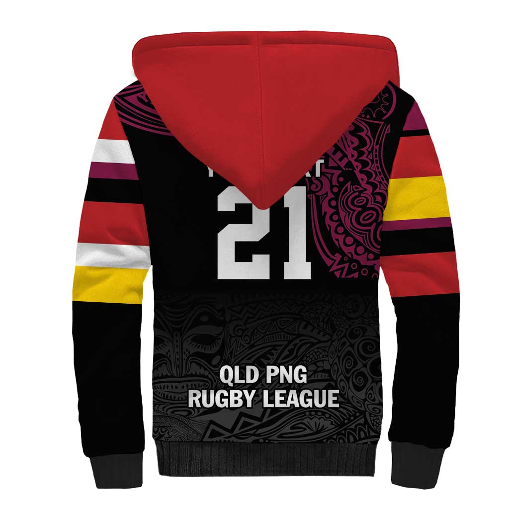 Queensland Papua New Guinea Custom Sherpa Hoodie All Black Pacific PNG Tribal Style