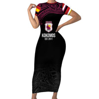 Queensland Papua New Guinea Custom Short Sleeve Bodycon Dress All Black Pacific PNG Tribal Style