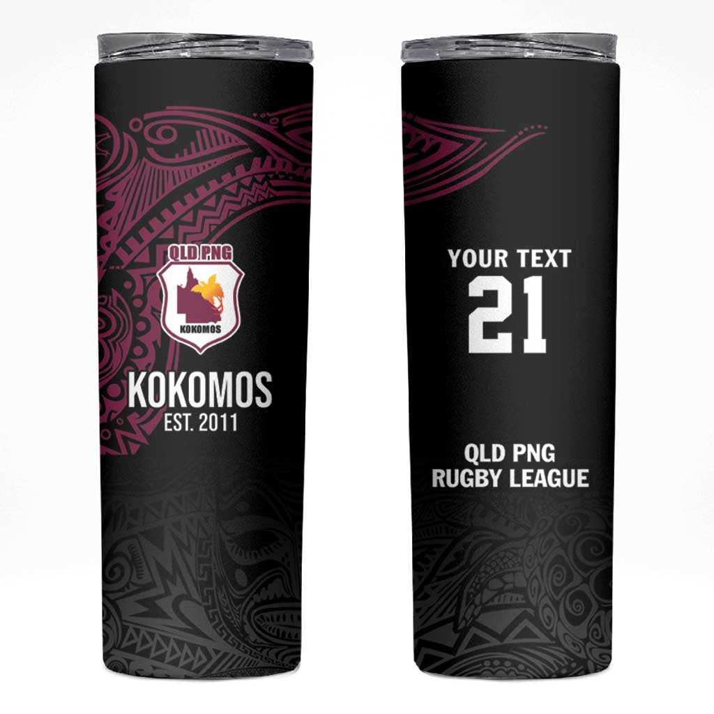 Queensland Papua New Guinea Custom Skinny Tumbler All Black Pacific PNG Tribal Style
