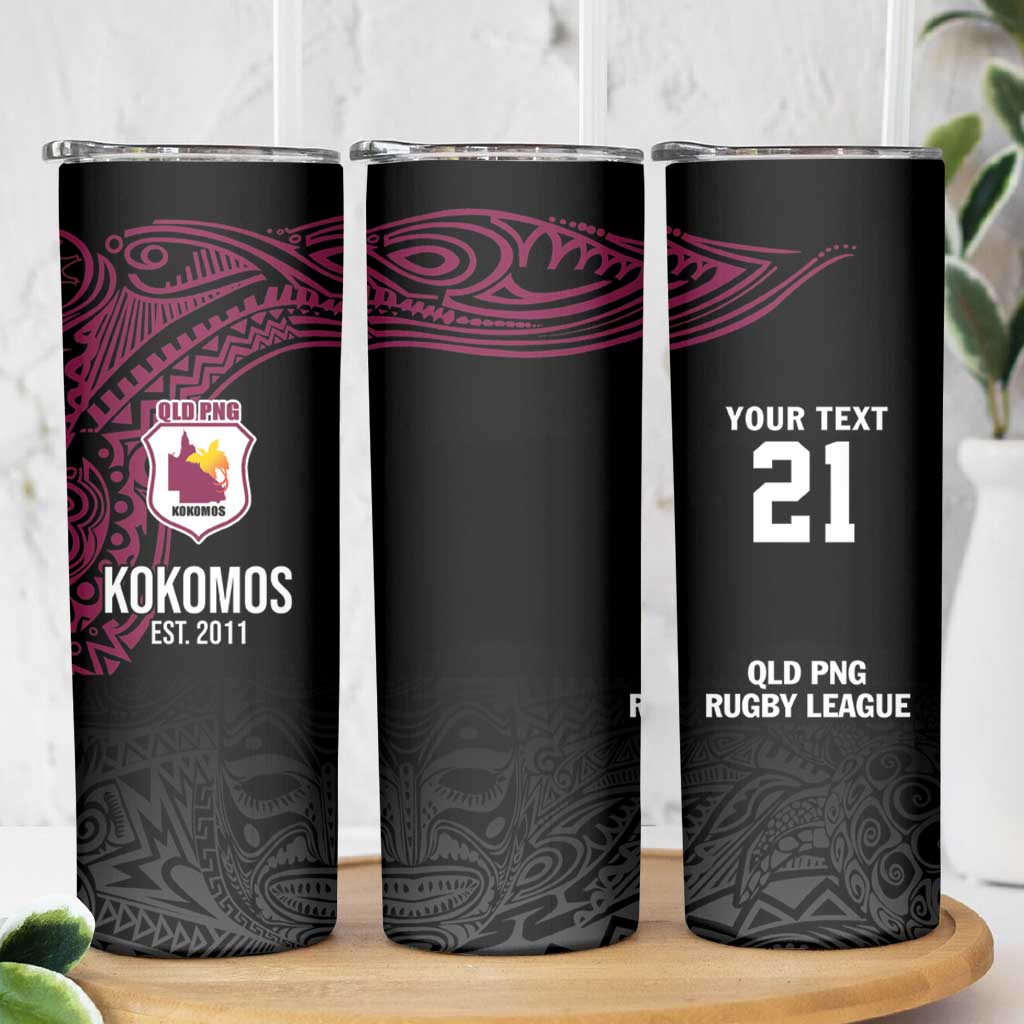 Queensland Papua New Guinea Custom Skinny Tumbler All Black Pacific PNG Tribal Style