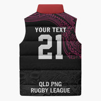 Queensland Papua New Guinea Custom Sleeveless Puffer Jacket All Black Pacific PNG Tribal Style LT9 - Polynesian Pride