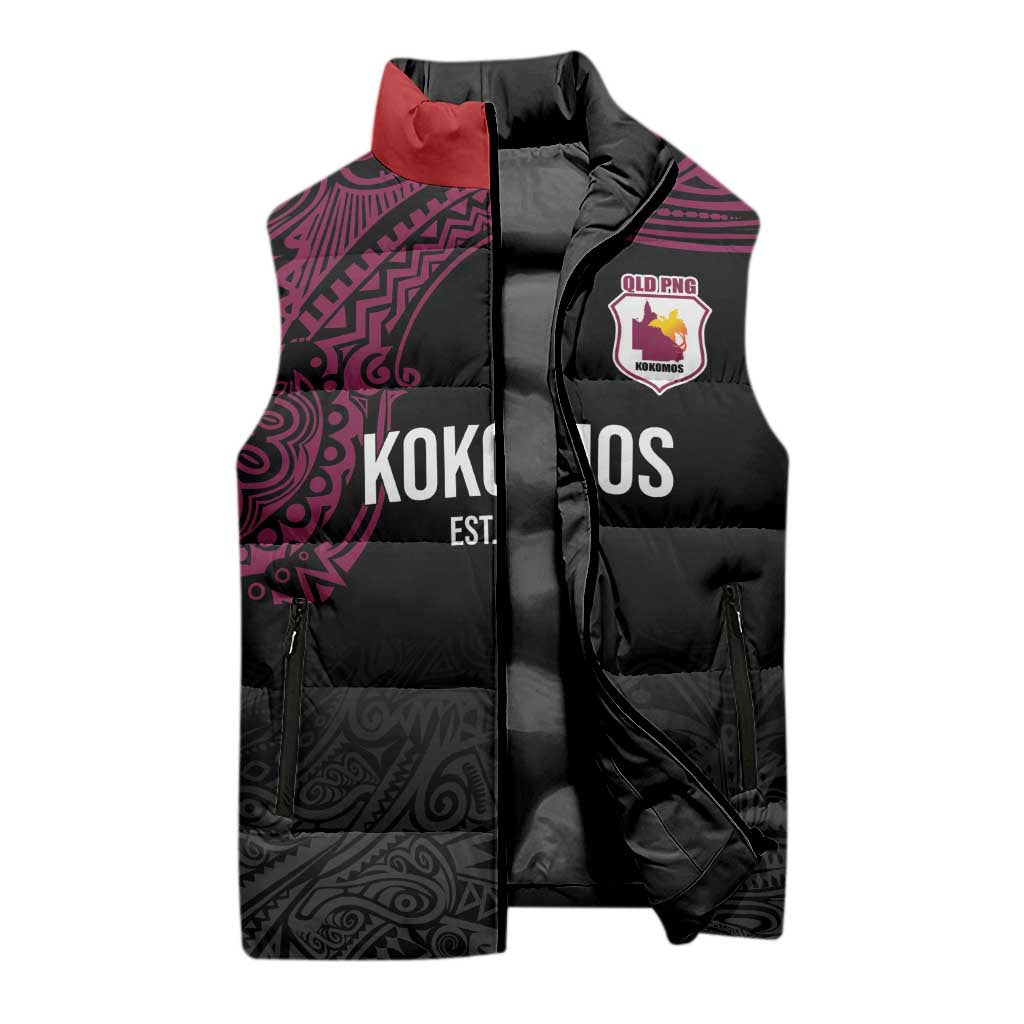 Queensland Papua New Guinea Custom Sleeveless Puffer Jacket All Black Pacific PNG Tribal Style LT9 - Polynesian Pride