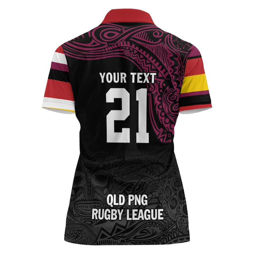 Queensland Papua New Guinea Custom Women Polo Shirt All Black Pacific PNG Tribal Style