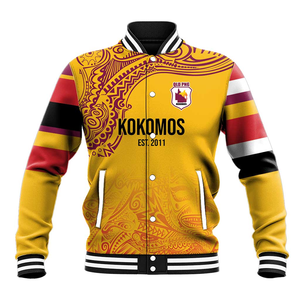 Queensland Papua New Guinea Custom Baseball Jacket All Gold Pacific PNG Tribal Style