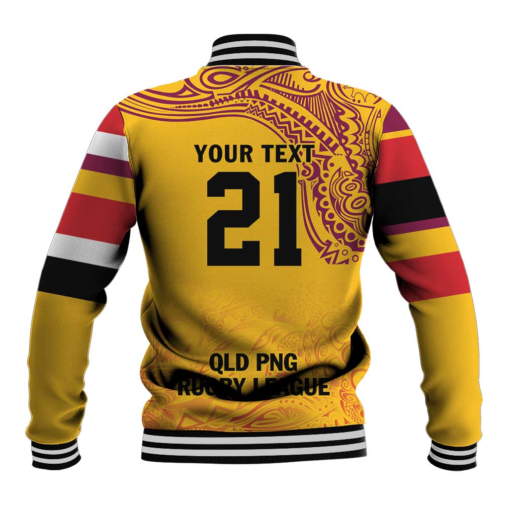 Queensland Papua New Guinea Custom Baseball Jacket All Gold Pacific PNG Tribal Style