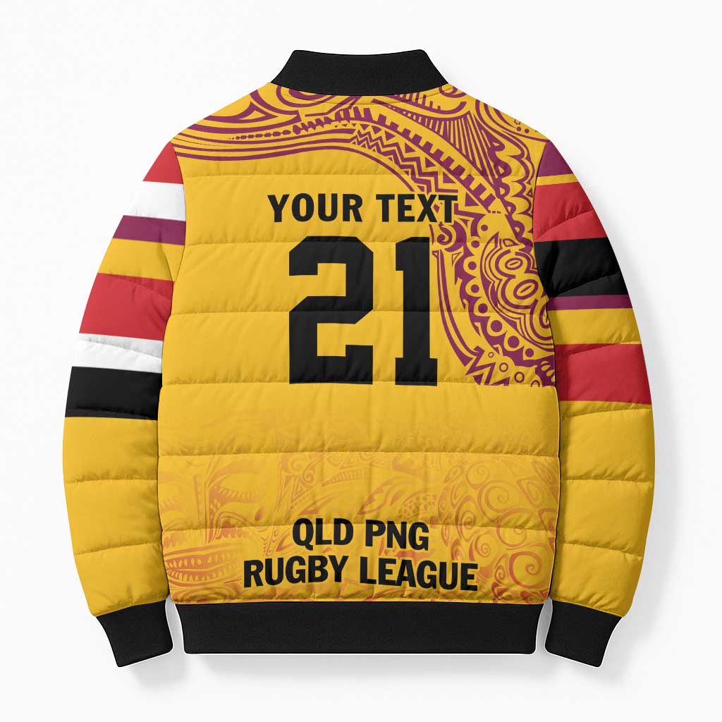 Queensland Papua New Guinea Custom Bomber Puffer Jacket All Gold Pacific PNG Tribal Style LT9 - Polynesian Pride