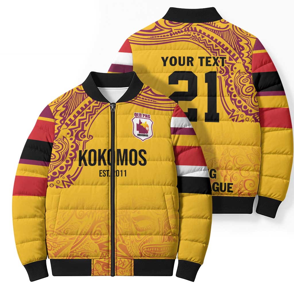Queensland Papua New Guinea Custom Bomber Puffer Jacket All Gold Pacific PNG Tribal Style LT9 - Polynesian Pride