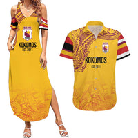 Queensland Papua New Guinea Custom Couples Matching Summer Maxi Dress and Hawaiian Shirt All Gold Pacific PNG Tribal Style