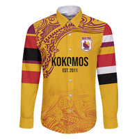 Queensland Papua New Guinea Custom Family Matching Off The Shoulder Long Sleeve Dress and Hawaiian Shirt All Gold Pacific PNG Tribal Style