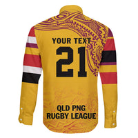 Queensland Papua New Guinea Custom Family Matching Off The Shoulder Long Sleeve Dress and Hawaiian Shirt All Gold Pacific PNG Tribal Style