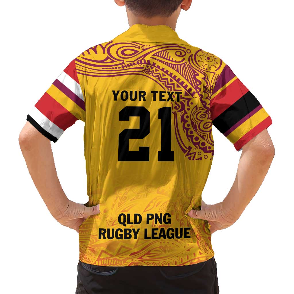 Queensland Papua New Guinea Custom Family Matching Off Shoulder Maxi Dress and Hawaiian Shirt All Gold Pacific PNG Tribal Style