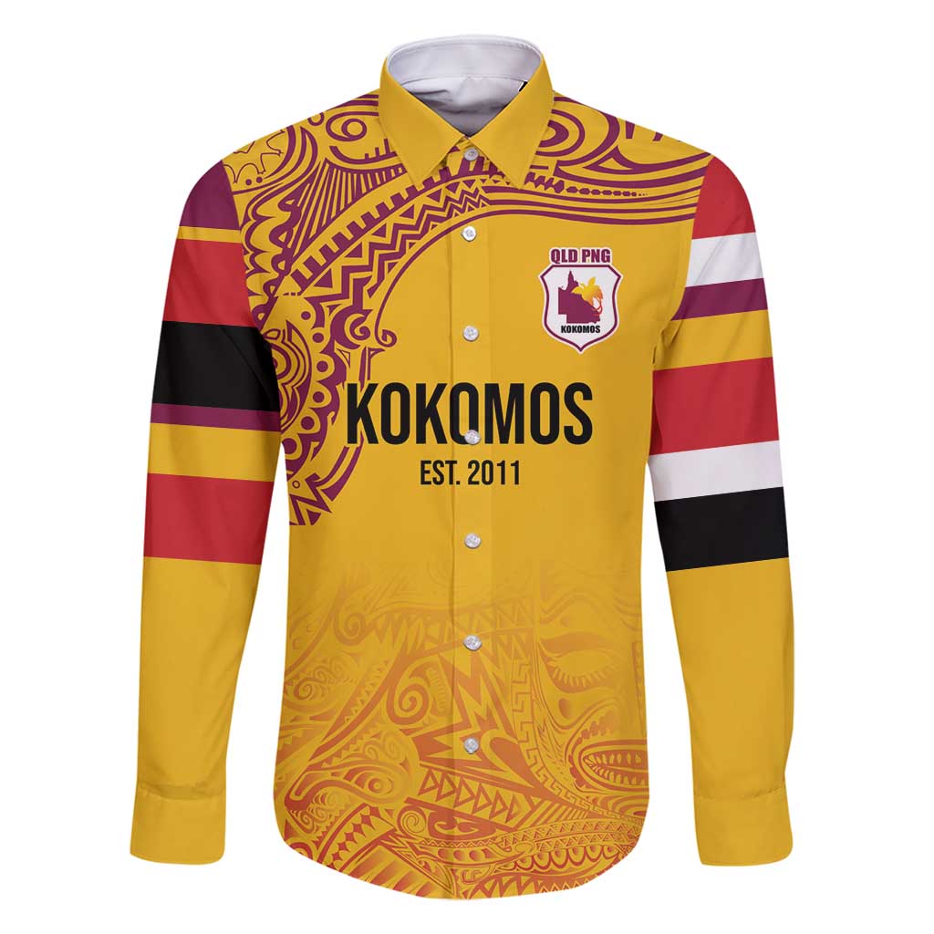 Queensland Papua New Guinea Custom Family Matching Off Shoulder Maxi Dress and Hawaiian Shirt All Gold Pacific PNG Tribal Style