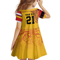 Queensland Papua New Guinea Custom Family Matching Off Shoulder Short Dress and Hawaiian Shirt All Gold Pacific PNG Tribal Style