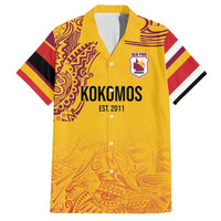 Queensland Papua New Guinea Custom Family Matching Off Shoulder Short Dress and Hawaiian Shirt All Gold Pacific PNG Tribal Style