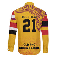 Queensland Papua New Guinea Custom Family Matching Off Shoulder Short Dress and Hawaiian Shirt All Gold Pacific PNG Tribal Style