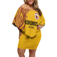 Queensland Papua New Guinea Custom Family Matching Off Shoulder Short Dress and Hawaiian Shirt All Gold Pacific PNG Tribal Style