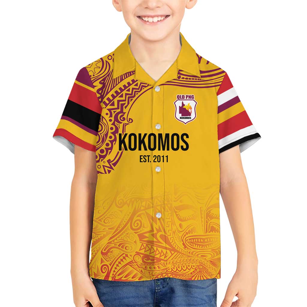 Queensland Papua New Guinea Custom Family Matching Tank Maxi Dress and Hawaiian Shirt All Gold Pacific PNG Tribal Style