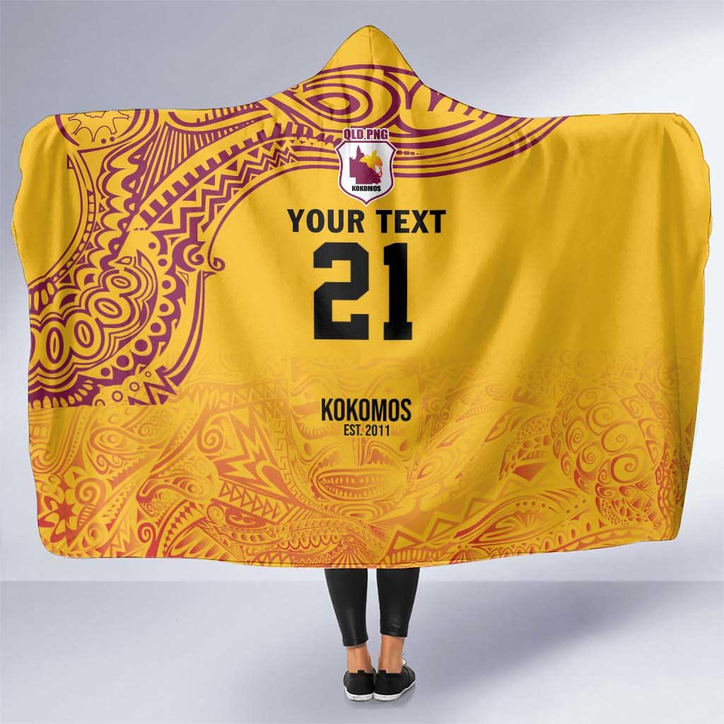 Queensland Papua New Guinea Custom Hooded Blanket All Gold Pacific PNG Tribal Style