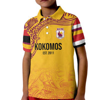 Queensland Papua New Guinea Custom Kid Polo Shirt All Gold Pacific PNG Tribal Style