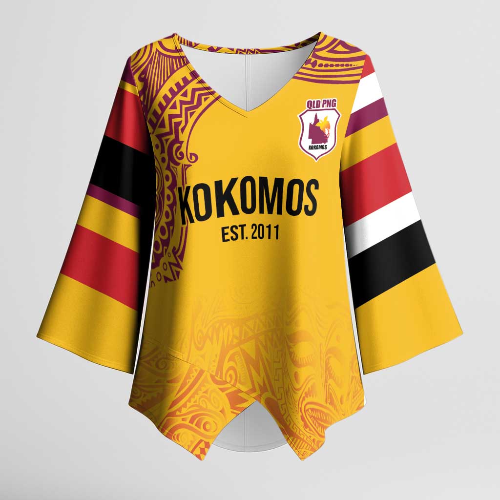 Queensland Papua New Guinea Custom Kimono Sleeve Blouse All Gold Pacific PNG Tribal Style - Polynesian Pride