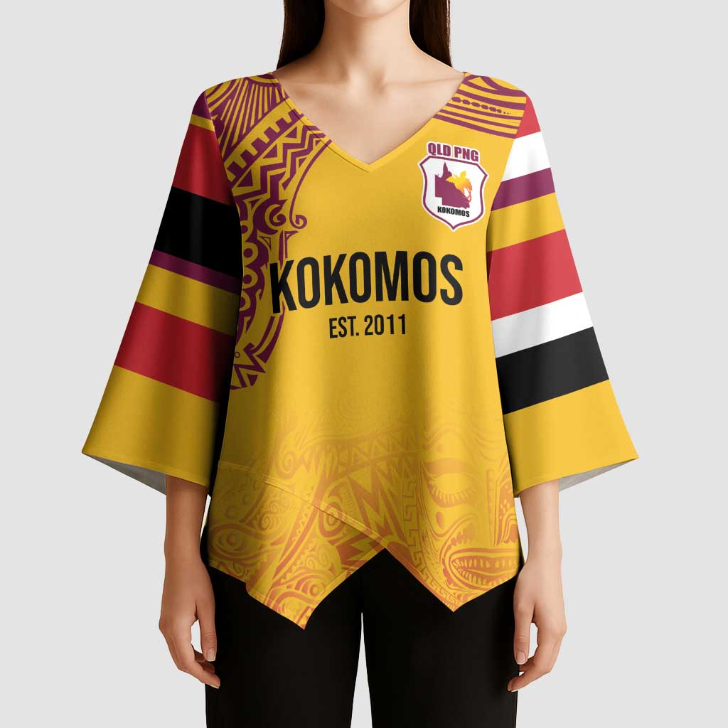 Queensland Papua New Guinea Custom Kimono Sleeve Blouse All Gold Pacific PNG Tribal Style - Polynesian Pride