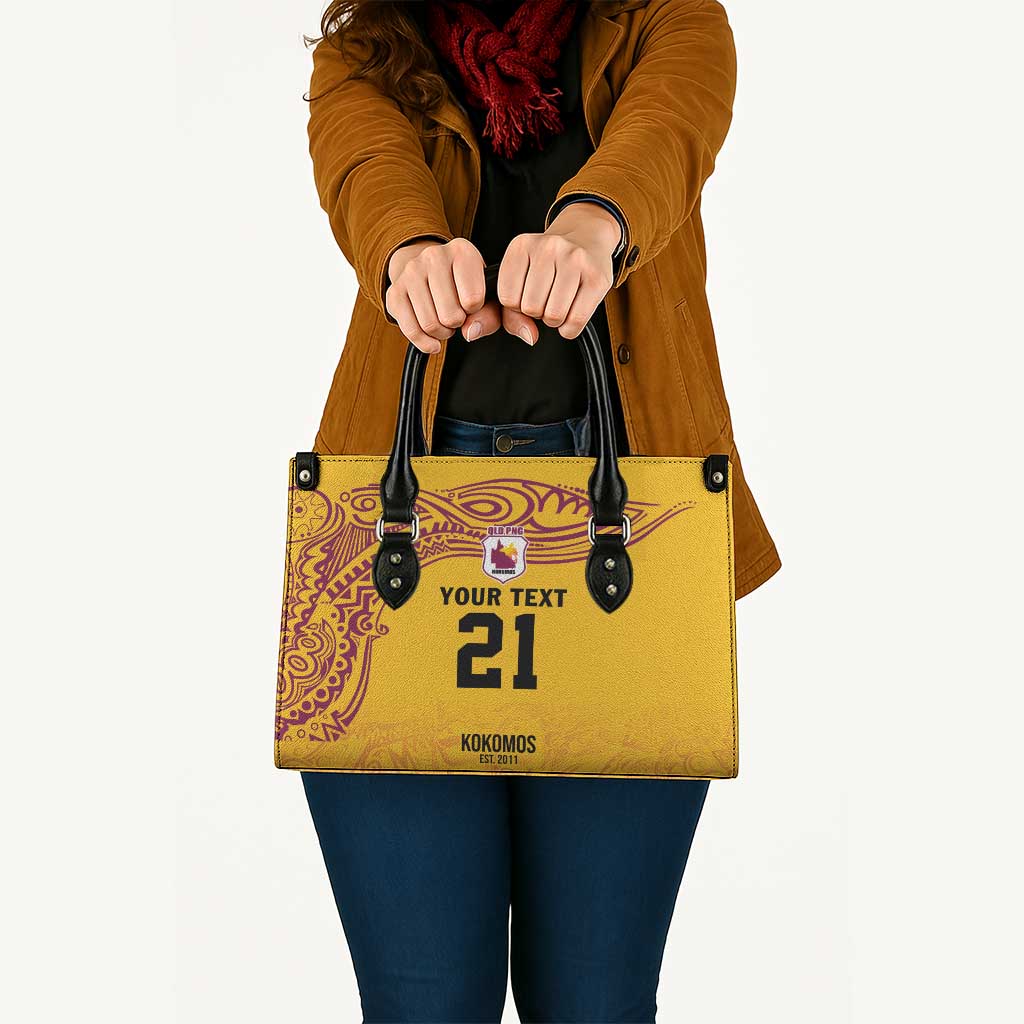 Queensland Papua New Guinea Custom Leather Bag All Gold Pacific PNG Tribal Style - Polynesian Pride