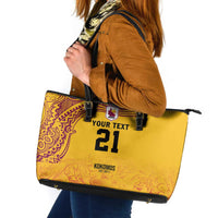 Queensland Papua New Guinea Custom Leather Tote Bag All Gold Pacific PNG Tribal Style