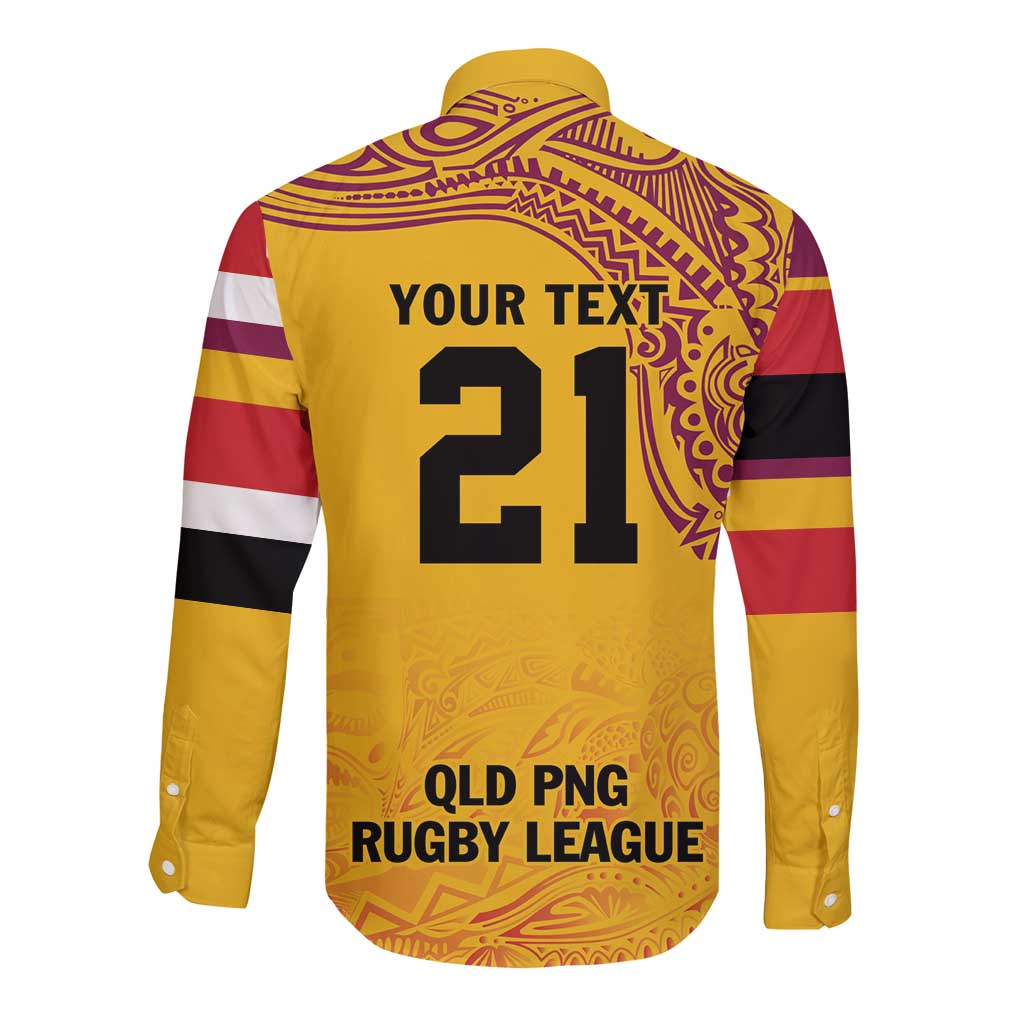Queensland Papua New Guinea Custom Long Sleeve Button Shirt All Gold Pacific PNG Tribal Style