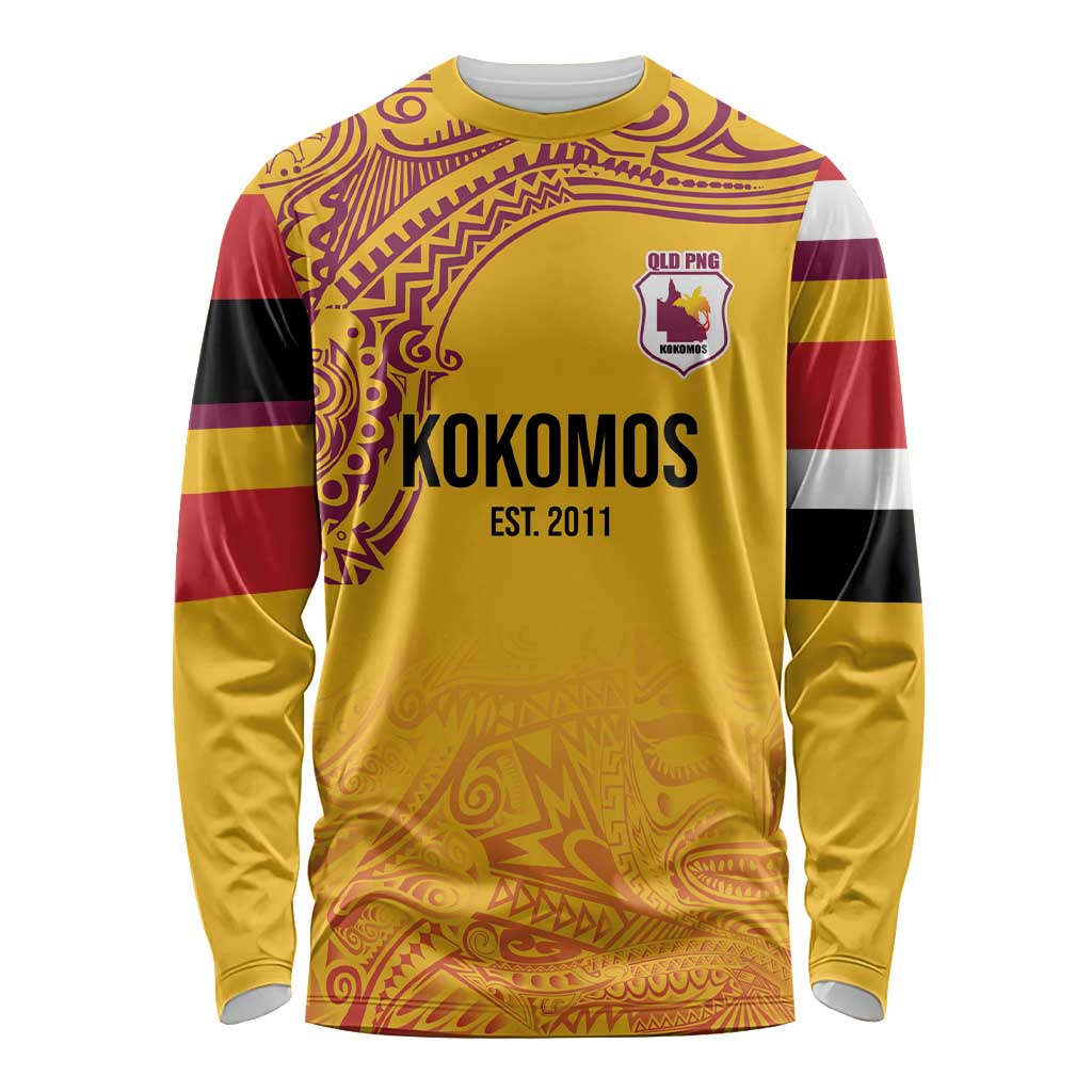 Queensland Papua New Guinea Custom Long Sleeve Shirt All Gold Pacific PNG Tribal Style
