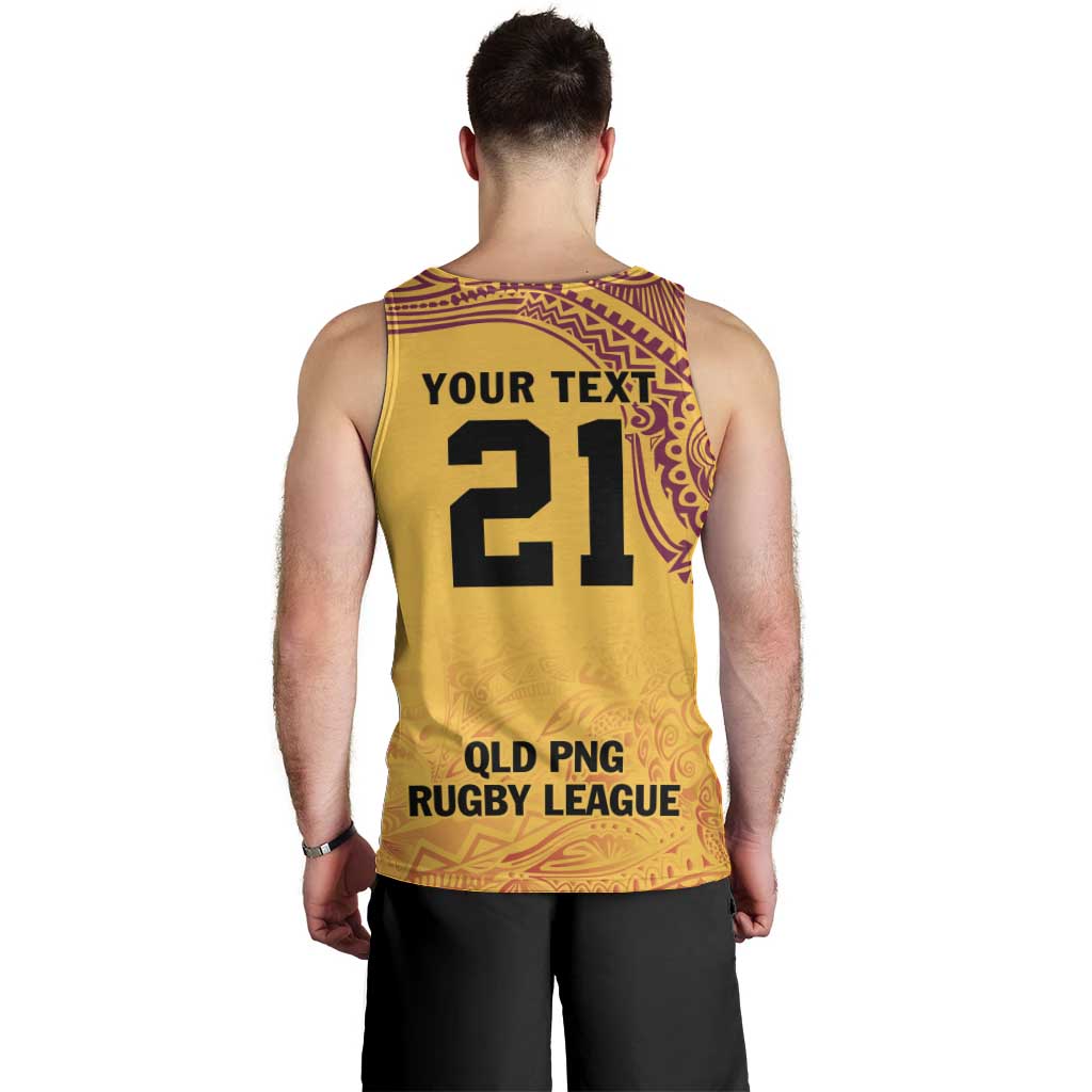 Queensland Papua New Guinea Custom Men Tank Top All Gold Pacific PNG Tribal Style