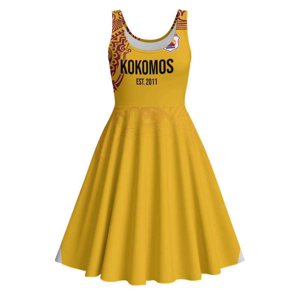 Queensland Papua New Guinea Custom Midi Dress All Gold Pacific PNG Tribal Style - Polynesian Pride